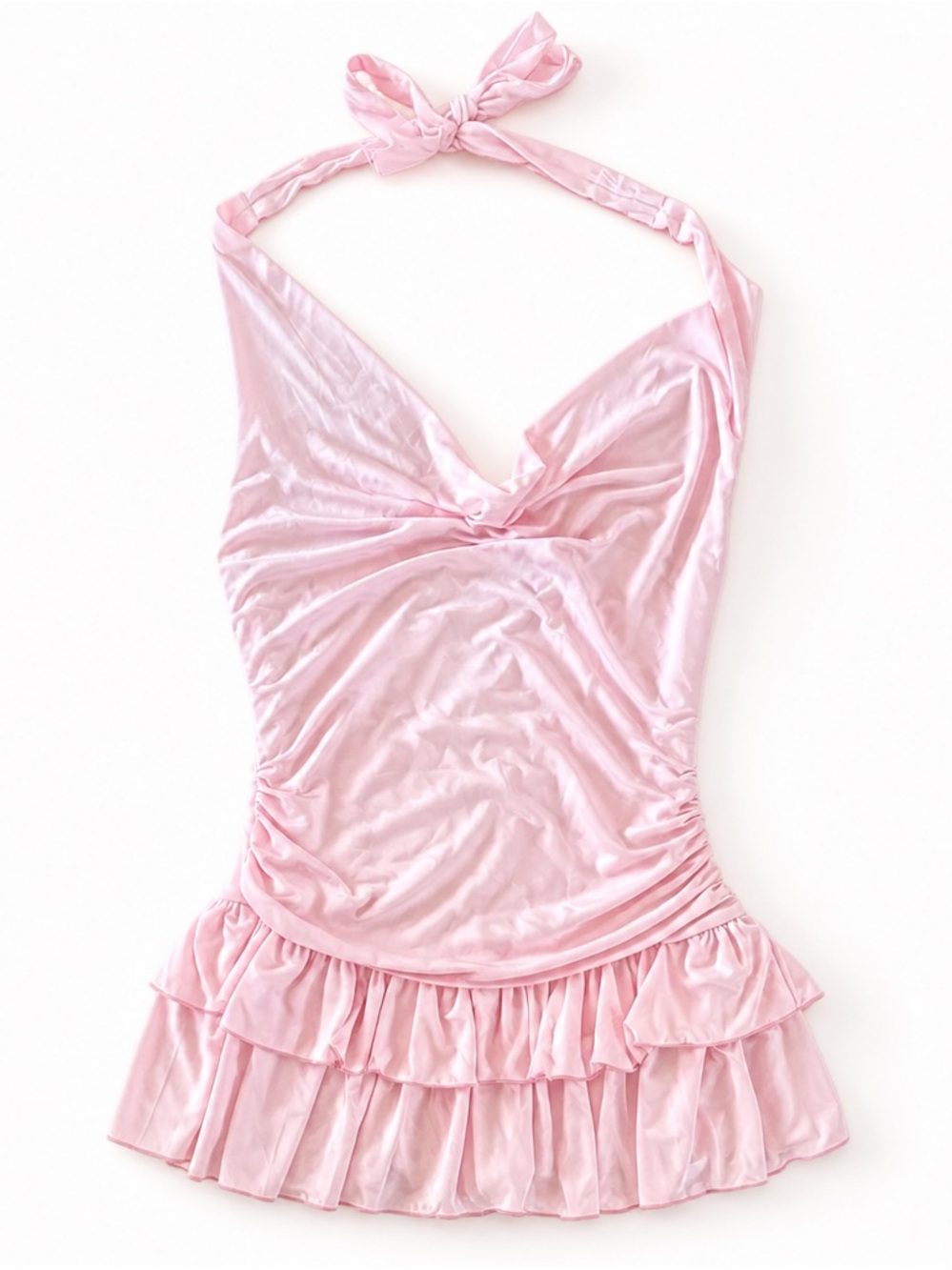 Halter Draped Neckline Ruffle Mini Dress - Picture 3 of 4